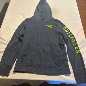 Hollister Dark blue Charcoal Sweatshirt with neon green writing